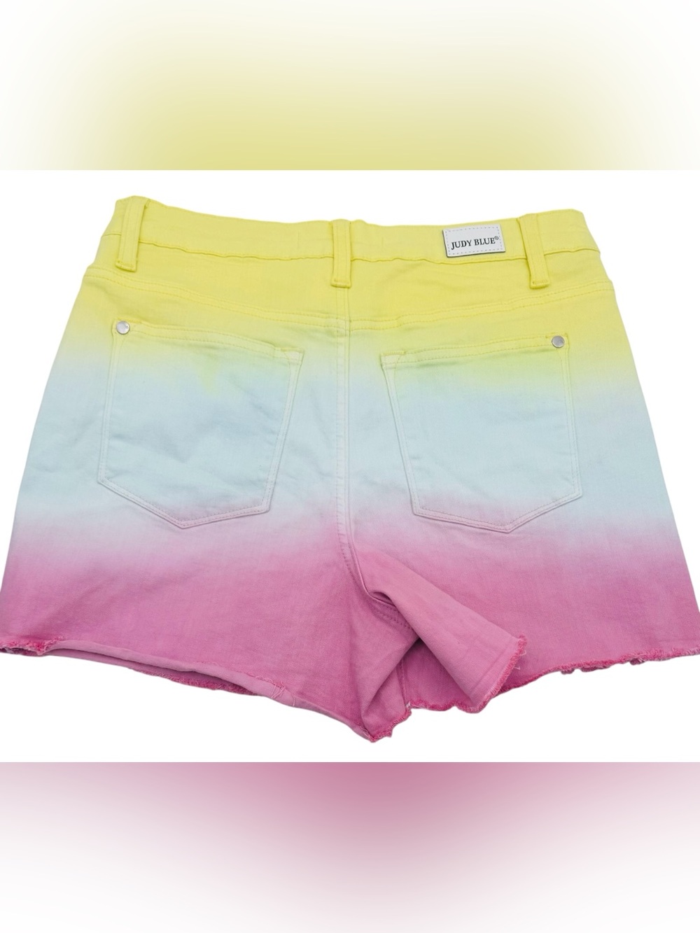 Judy Blue High Rise 11” Pastel Rainbow Dip Dye Shorts Stretch‎ Inseam 4” Size M - Picture 11 of 16